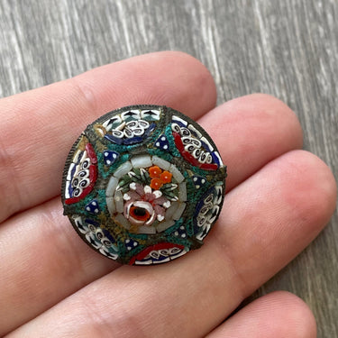 Round Italian Micro Mosaic Floral Brooch Jewelry Bloomers and Frocks